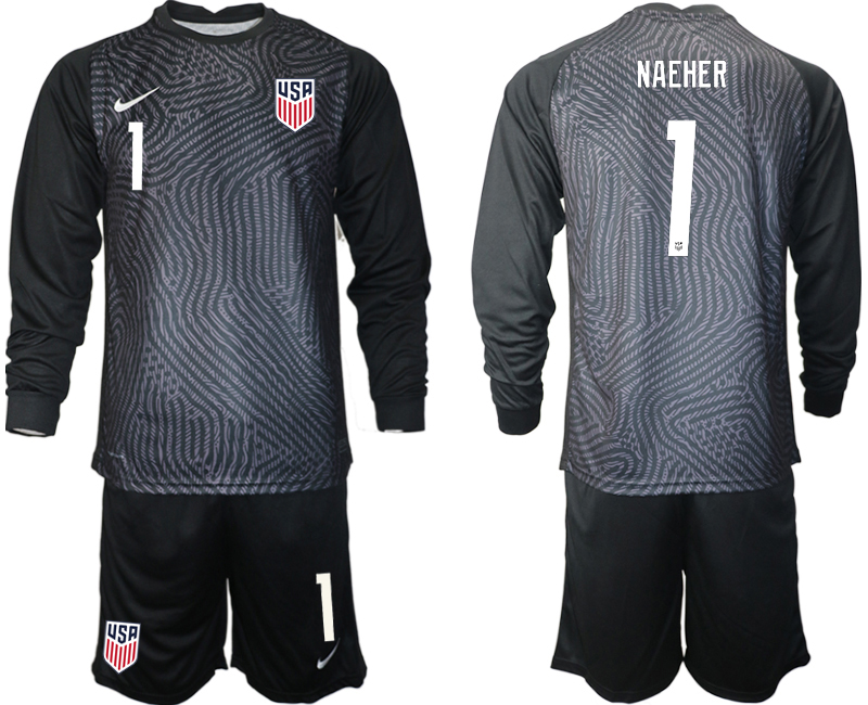 Men 2020-2021 Season National team United States goalkeeper Long sleeve black #1 Soccer Jersey1->united states jersey->Soccer Country Jersey